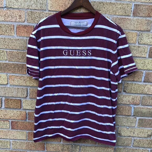Vintage Striped Guess Shirt Large Burgandy - Picture 1 of 5